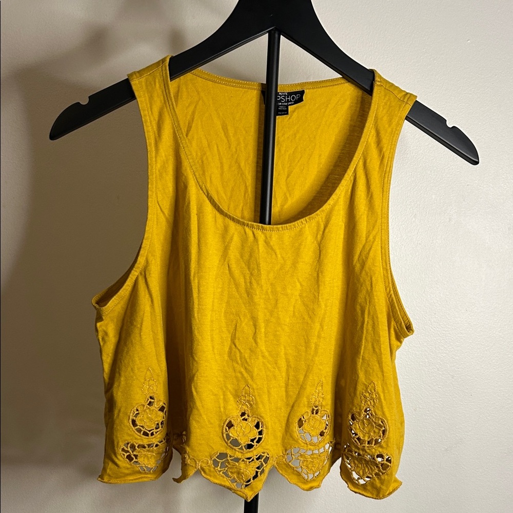 Topshop Yellow Crochet Hem Tank Top